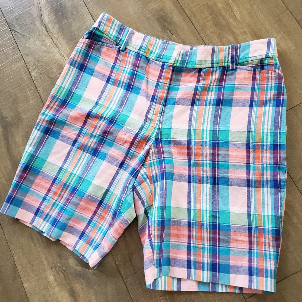 Talbots Plaid Bermuda Shorts in Pink, Blue, Green, Orange